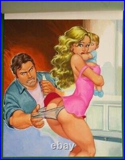 Original Mexican comic pulp, cover, art painting Sexy Blonde Babe Breasts Pinup