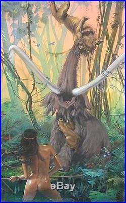 Original Nude Cavewoman Pinup Illustration Cover Art Painting Dian Pellucidar