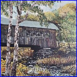 Original Painting Covered Bridge Country Fall Signed Boulanger Art Artwork Vtg