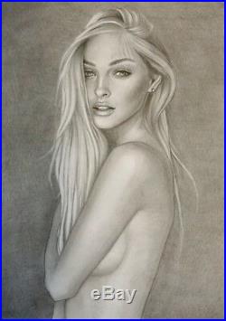 Original Pin Up Illustration Art Pinup Painting Beautiful Cover Girl Nude Woman