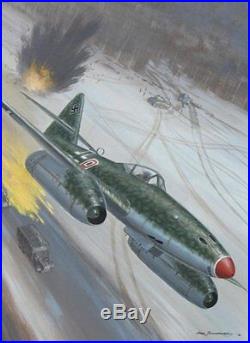 Original Postlethwaite Ww2 Aviation Illustration Cover Art Painting Me-262 Wwii