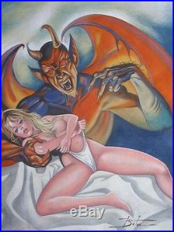 Original Pulp Illustration Mexican Cover Art Painting Pinup Demon Painting