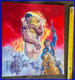 Original Pulp Mexican Cover Art Nude Blonde Girl Female Woman Pinup Painting