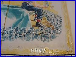 Original ROBERT CHILDRESS Art dick & jane illus2 page BOY & FISH JARS baseball