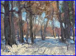 Original Snow Woods landscape Art Covered Path Trees Field Winter In NY 9x12