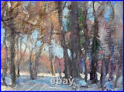 Original Snow Woods landscape Art Covered Path Trees Field Winter In NY 9x12