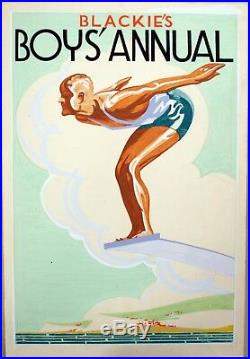 Original gouache book cover illustration. Blackie's Boys Annual. Art Deco 1920's