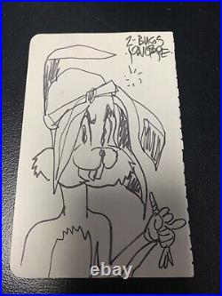 PAUL POPE ORIGINAL ART SKETCH OF BUGS BUNNY AS TUPAC ON 3.5x5.5 WITH NOTES