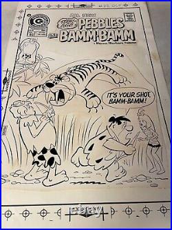 PEBBLES and BAMM BAMM #22 ART original stat COVER 1974 FRED FLINTSTONES Huge