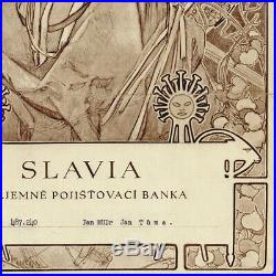 RARE Original before 1907 SLAVIA Insurance Certificate Cover Alphonse Mucha