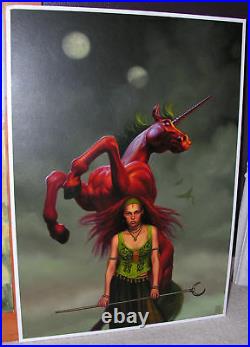 RED UNICORN Dan Dos Santos Original Tanith Lee Book Cover Fantasy Painting Art