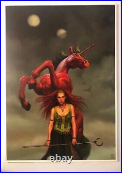 RED UNICORN Dan Dos Santos Original Tanith Lee Book Cover Fantasy Painting Art