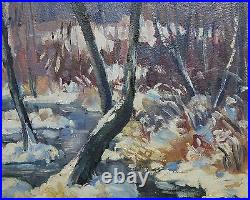 ROBERT PALLISER-NY Impressionist-Original Signed Oil-Snow Covered Woods/Creek
