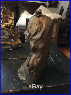 Rare Antique Art Nouveau Spelter Covered Partially Nude Lady Bust Very Detailed
