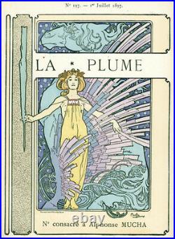 Rare, Original 1897 La Plume Cover Alphonse Mucha, Custom Framing