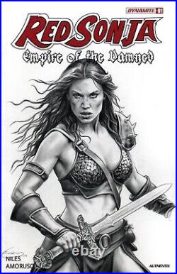 Red Sonja holding the Atlantean sword Original blank cover art Conan