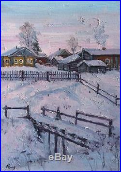 SNOW-COVERED BRIDGE landscape by Alexander VOLYA, Original oil RUSSIAN Painting