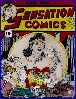 Sensation Comics # 4 Cover Recreation 1942 Wonder Woman Original Comic Art