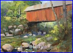 Shane Harris Original Oil Painting Impressionist Summer Covered Bridge
