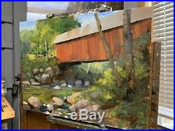 Shane Harris Original Oil Painting Impressionist Summer Covered Bridge