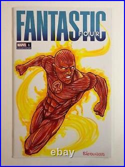 Sketch cover blank original art, Johnny Storm Fantastic Four