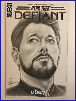 Sketch cover blank original art, William Riker, Star Trek by Dan Neidlinger