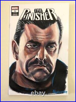 Sketch cover original art, Punisher painting by Dan Neidlinger