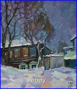 Snow-covered house Winter snow cityscape by AVDEEV Original RUSSIAN oil Painting