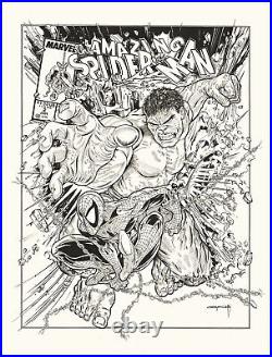 Spider-Man vs The Incredible Hulk ORIGINAL ART by KOUFAY 19x24 INK