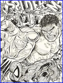 Spider-Man vs The Incredible Hulk ORIGINAL ART by KOUFAY 19x24 INK