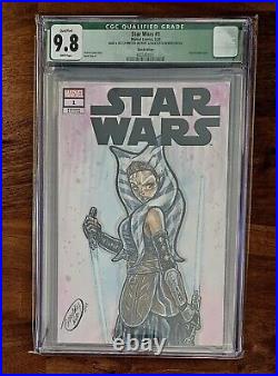 Star Wars #1 Sketch Ahoska Tano Original Art CGC Two Sided