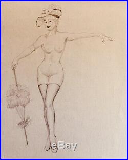 TED WITHERS ORIGINAL Vintage PIN-UP Covered Nude DRAWING Pinup Blonde on Phone
