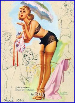 TED WITHERS ORIGINAL Vintage PIN-UP Covered Nude DRAWING Pinup Blonde on Phone