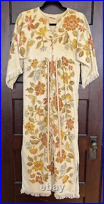 VTG Art Rich 1970s Repurposed Towel Terry Cloth Dress Brown Floral Beach Cover S