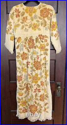 VTG Art Rich 1970s Repurposed Towel Terry Cloth Dress Brown Floral Beach Cover S