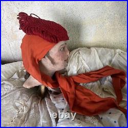 Vintage 1930s 1940s Red Crochet Hat Headpiece Crepe Hood Covers Hair Hollywood