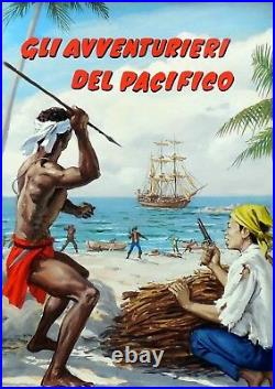 Vintage 1957 Original Art Cover Painting Italian Novel Book Adventure Pirates