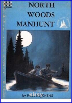 Vintage Illustration Art, Original Book Cover Painting, North Woods Manhunt