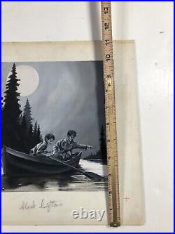 Vintage Illustration Art, Original Book Cover Painting, North Woods Manhunt