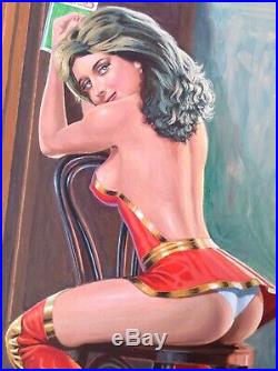 Wonder Woman Original Art Pinup Oil Painting Erotic Pulp Cover Nude Confession